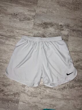 Nike White Athletic Shorts with Black Swoosh
